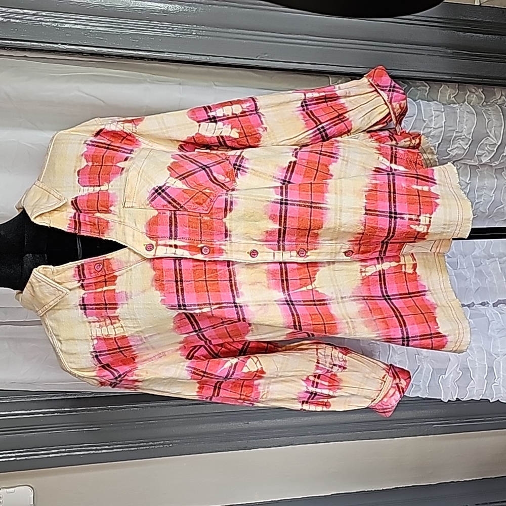 Free people xs button down oversized shirt shacket pink new